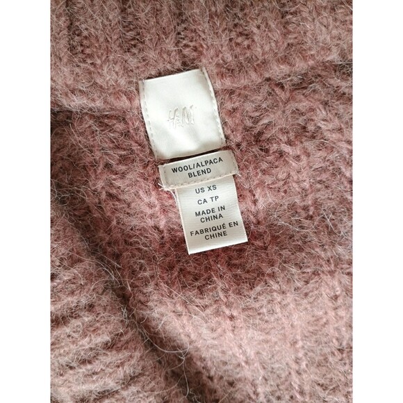 H&M Alpaca Wool Blend Rib Knit Cardigan Mauve Pink XS Oversized Cropped - Picture 3 of 5